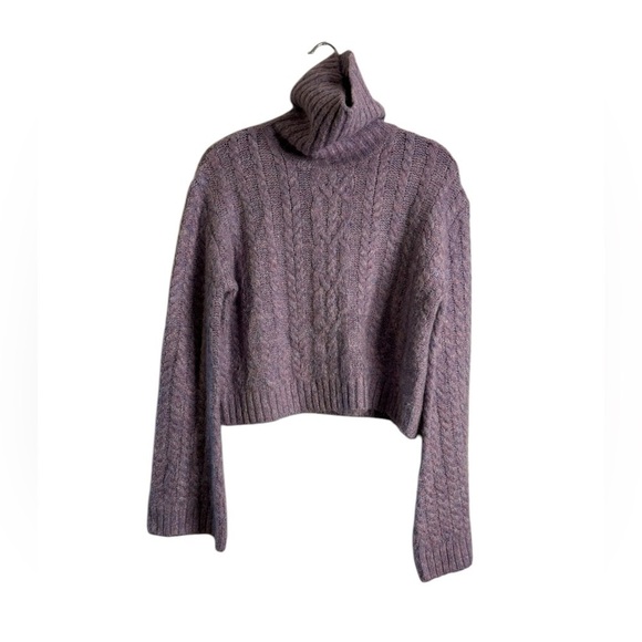 RECC Paris Purple Pink Cable Knit Bell Sleeve Turtleneck Sweater Size 38=US 6 - Picture 1 of 11